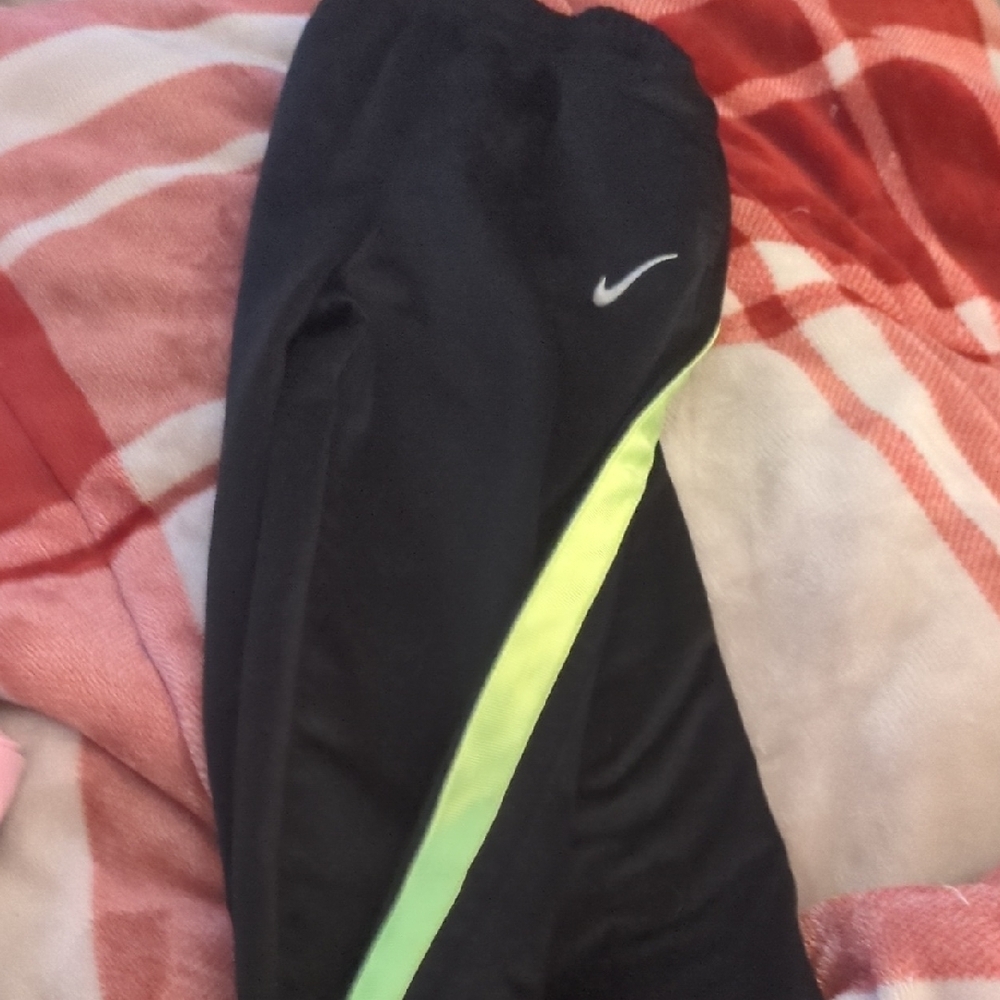 Nike Kids Black Track Pants with Green Stripe